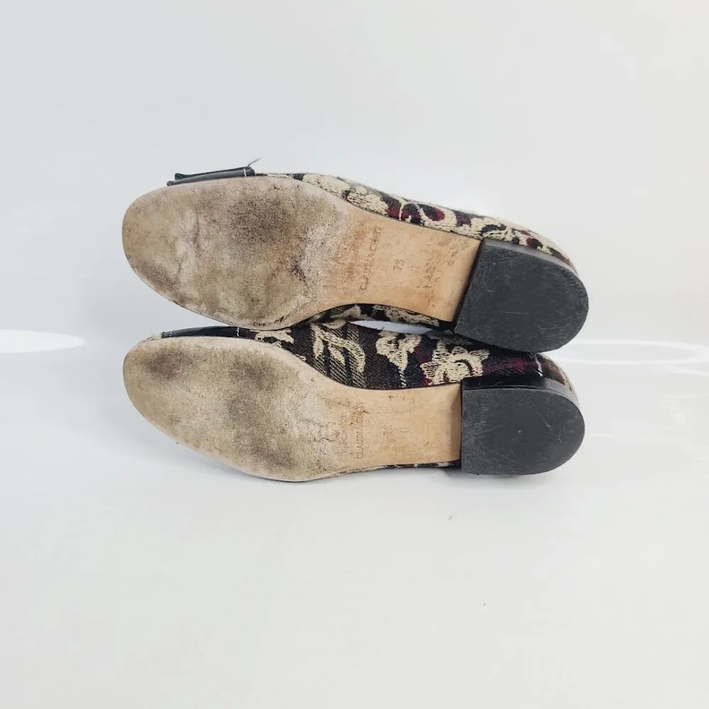 Claudia Ciuti Women's Tan Black Tapestry Belted Toe Italian Ballet Flat Size 7.5